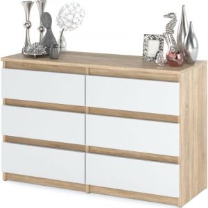 Commode avec 6 tiroirs - ch&ecirc;ne sanoma / blanc mat, hauteur 71cm largeur 100cm gl. 33cm