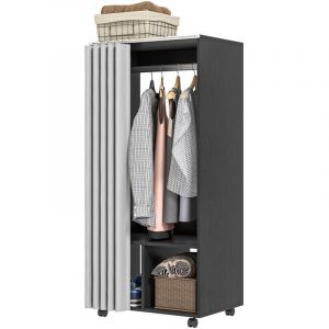 Armoire penderie Armoire de Rangement Mobile avec rideau, Panneaux de Particules, tringle de suspension, noir