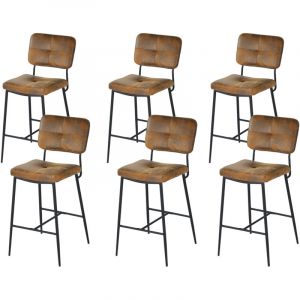 MEUBLES COSY Lot de 6 Tabouret de Bar R&eacute;tro Vintage - Si&egrave;ge Rembourr&eacute;s de 69 cm de Haut - Chaises Hautes en Su&eacute;dine - pieds et repose pieds en m&eacute;tal