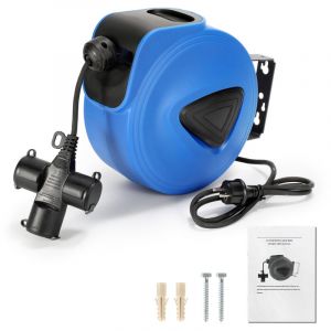 Randaco Enrouleur automatique de c&acirc;ble 20m, Montage mural 180&deg; Enrouleur de c&acirc;ble rallonge ext&eacute;rieur Enrouleur de tuyau Avec trois fiches