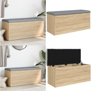 Banc de rangement chêne sonoma 102x42x45 cm bois d'ingénierie - Banc Coffre - Banc Rangement - Banc Entrée - Meuble Rangement - Banc Design - Home &