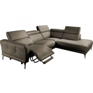 Canap&eacute; d'angle relax en 100% tout cuir &eacute;pais de luxe italien avec relax &eacute;lectrique, 5/6 places dali, taupe, angle droit - Taupe
