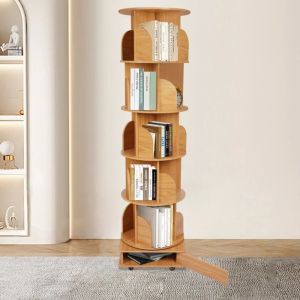 Biblioth&egrave;que pivotante &agrave; 360&deg;, &eacute;tag&egrave;re rotative 5 niveaux pour bureau &agrave; domicile ou salle d'&eacute;tude, sur roulettes, 46 x 173 cm, charge maximale 45 kg