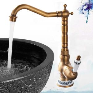 Cuisine Familiale Moderne et Salle de Bains Robinet Cuivre Antique Robinet Mitigeur de à Levier Robinets de Lavabo Avec Bec Pivotant Rétro Robinet