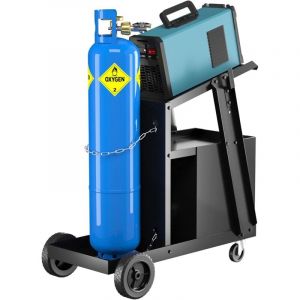 Chariot Servante d'Atelier &agrave; roulettes, Chariot de Soudage en M&eacute;tal avec Cha&icirc;ne de S&eacute;curit&eacute; et 4 Tiroirs, pour Soudeurs et D&eacute;coupeurs Plasma pour