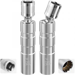 Cle a Bougie 14mm et 16mm, 2 Pi&egrave;ces Precision Steel Cl&eacute; &Agrave; Bougie, Paroi Mince Cl&eacute;s &Agrave; Bougie Allumage, Douille Bougie, Douilles de Bougie D'Allumage