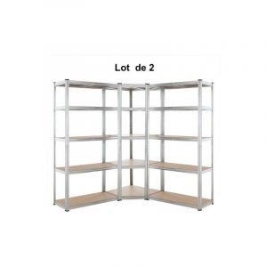 Le Poisson Qui Jardine - Lot de 2 Ensembles d'&Eacute;tag&egrave;res d'angle &agrave; Charge Lourde Grise : 180 x 70 x 40 cm Robuste et Polyvalente, 875 kg - Acier