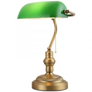 Lampe de table style vintage avec abat-jour en verre vert et laiton, compatible avec ampoule LED E27, lampe de chevet pour salon, lampe de table