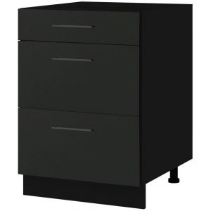 Casserolier Lovia Noir Mat L 60 cm - Porte avec poign&eacute;e apparente Coulisses tiroir sans amortisseur Black