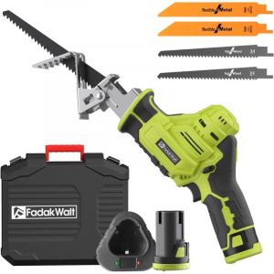 Scie Sabre Sans Fil,FADAKWALT 12V Scie Ego&icirc;ne Electrique sans Fil Vitesse Variable 0-2700RPM,vert scie sabre sans fil avec batterie 2.0Ah&Chargeur,4