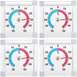 Lot de 4 thermom&egrave;tres de fen&ecirc;tre analogiques transparents auto-adh&eacute;sifs : 4 thermom&egrave;tres hygrom&egrave;tres, thermom&egrave;tre de fen&ecirc;tre, thermom&egrave;tre ext&eacute;rieur,