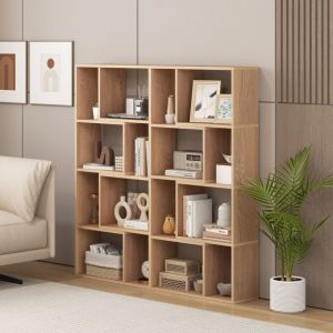 Design In - Bibliothèque Armoire à Livres Géométrique 4 Niveaux 120 cm 8 Cases Naturel