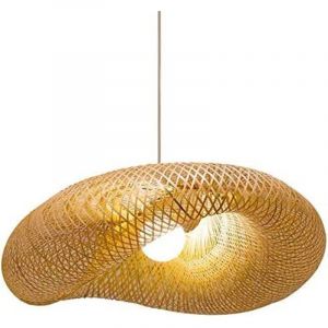 Lampe suspendue en bambou en forme de beignet artistique 1 ampoule en bois plafonnier suspension style asiatique plafonnier suspendu pour salon de