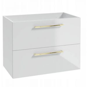 Meuble sous lavabo - 80x40 cm - Blanc brillant - 2 tiroirs, poign&eacute;es dor&eacute;es, moderne