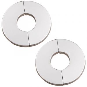Lot de 2 cache-robinets en acier inoxydable chromé pour trou de 42 mm