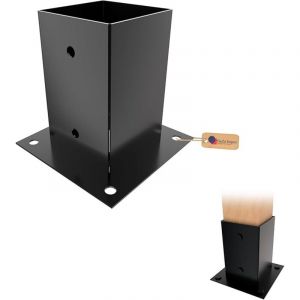 Lot de 16 Support poteau &agrave; visser 91 x 91 x 150 mm &ndash; Rev&ecirc;tement en poudre noir &ndash; Pied platine robuste pour bois, cl&ocirc;ture, pergola et base d&rsquo;angle &ndash;
