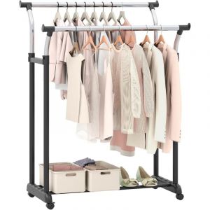 COSTWAY Portant a Vetement Double sur Roulette, Hauteur R&eacute;glable 106-175 cm, Penderie Vetement Solide en M&eacute;tal, Porte Cintres sur Pied en M&eacute;tal pour