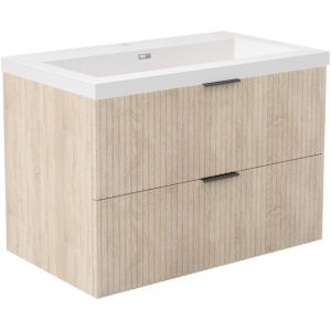 Ocean Meuble de Salle de Bain 79cm Ch&ecirc;ne avec 2 Tiroirs + vasque Pierre Reconstitu&eacute;e