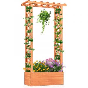 Jardinière avec Treillis Toit Suspendu en Bois avec Trou de Drainage, Lit de Jardin Surélevé pour Plante Grimpante, pour Patio Terrasse et Jardin (66