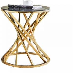 Jymtom - Table Basse Moderne/Table d'Appoint Moderne - Table Ronde El&eacute;gante Table en Verre Fum&eacute; Design 50cm - Pieds en M&eacute;tal - Table Basse Facile &agrave;