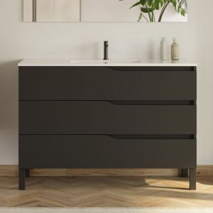 Meuble sous vasque seul, 3 tiroirs, 120cm, simple vasque - noir - MATA