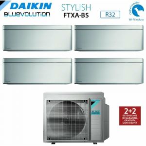 Bluevolution Quadri Split rèversible Climatiseur série stylish total silver ftxa-bs 9+9+9+12 avec 4MXM80N R-32 Wi-Fi intégré 9000+9000+9000+12000