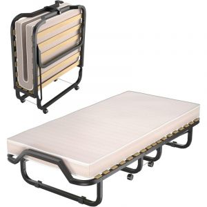 Lit Pliant, Lit Pliant d'Appoint avec Matelas en Mousse de 10 cm Épais, Lit Portable sur roulettes avec Structure Stable, pour Maison, Bureau et