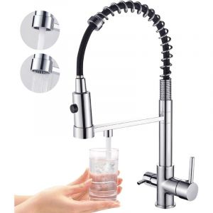 Cyslmuk - Robinet de cuisine à trois voies, robinet de cuisine extractible, robinet d'évier en laiton, robinet mitigeur de filtre à eau 3 en 1