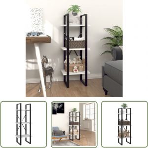 The Living Store Biblioth&egrave;que &agrave; 3 niveaux blanc 40x30x105 cm bois d'ing&eacute;nierie - Biblioth&egrave;que Blanche - &Eacute;tag&egrave;re Industrielle - Meuble Rangement