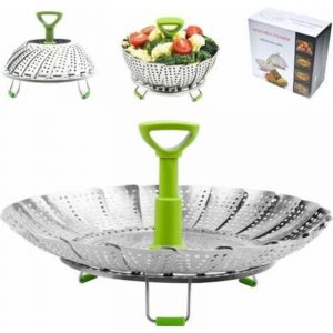 Panier Vapeur Inox, 9'' Cuit Vapeur Inoxydable pour Autocuiseur avec Manche T&eacute;lescopique, Panier pour Cuire &agrave; la Vapeur, Fleur Marguerite Cuisson