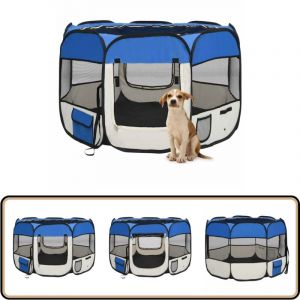 Vidaxl - Parc pour chiens pliable avec sac de transport Bleu 90x90x58 cm - Parc Pour Chien - Enceinte Pour Chien - Espace Pour Chien - Cage Pliante