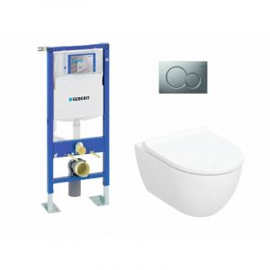 Pack complet WC Geberit UP320 + Cuvette ACANTO TurboFlush + Plaque Chrom&eacute; Mat
