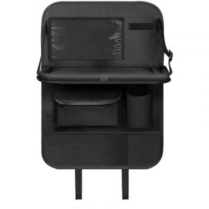 Organisateur Voiture Enfant, Protege, Organisateur Siege avec Plateau, Rangement Auto Accessoire Interieur avec Tablette Transparent Poches,Noir