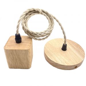 Douille de Suspension Support de Lampe Cordon &Eacute;lectrique et Monture de Plafonnier pour Bricolage de Luminaire en Bois avec Fil de 100cm Adapt&eacute;, Carr&Eacute;