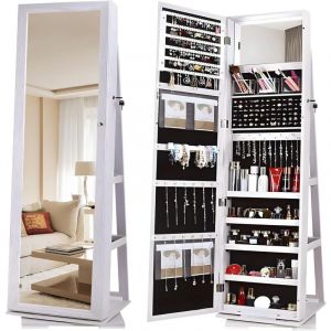 Soges - Armoire à bijoux , armoire avec miroir sur pied 360°, miroir tournant avec grande capacité de rangement, dos avec étagères xxl, hauteur 160 x