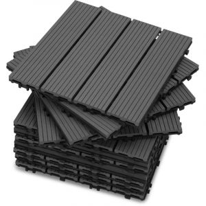 Swanew Dalle de terrasse 11 pièces 30x30cm pour recouvrir sol de 1m² Revêtement extérieur jardin wpc Anthracite