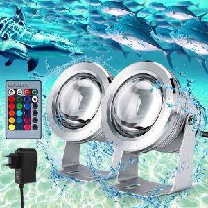 Lot de 2 Projecteur Submersible &agrave; led, 5050 rgb &Eacute;tanche IP68 &Eacute;clairage Sous-marin, Projecteur led pour &Eacute;clairage Ext&eacute;rieur de Jardin avec