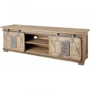 Massivmoebel24 - Meuble tv 160x45 Manguier laqué blanchi railway 301 - beige