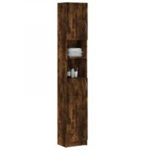 Meuble colonne de salle de bain Klasiko 32cm - Rangement &eacute;l&eacute;gant et fonctionnel-Marron fum&eacute;