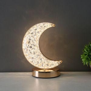 Veilleuse Lune en Cristal V&eacute;nus Cr&eacute;ative, Lampe de Table en M&eacute;tal et Acrylique Aliment&eacute;e par USB, D&eacute;coration de Lit Romantique pour Chambres d'Enfants