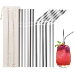 Galozzoit - 12 pièces. Pailles en acier inoxydable, pailles en métal réutilisables avec 2 brosses de nettoyage pour smoothies, milkshakes, cocktails