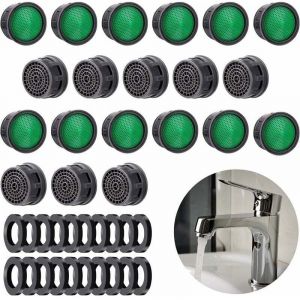 Lot de 20 aérateurs de robinet, pièces de rechange avec joint de cache de robinet, limiteur de débit, insert de filtre, économie d'eau, limiteur de