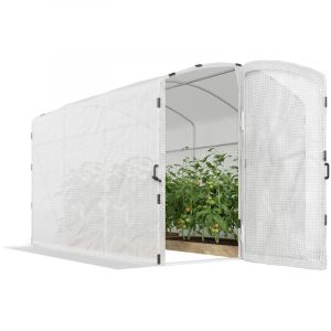 Serre tunnel de jardin - Outsunny - 6 m&sup2; - b&acirc;che PE 220g/m&sup2; - bords prolong&eacute;s 50 cm - avec porte - 300x200x195cm - blanc