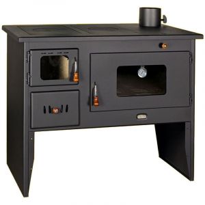 Poêle à bois avec four et thermomètre Prity 2P50 – 16 kW, Noir Graphite, Classe a, Plaque de cuisson en métal, Idéal pour les grandes pièces et