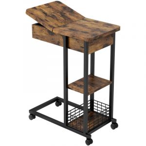 Table d'appoint en forme de C - 75 x 60 x 35 cm,Table d'appoint avec roulettes - Mobile - Table d'appoint &eacute;troite &agrave; 3 niveaux - Pour caf&eacute;, ordinateur