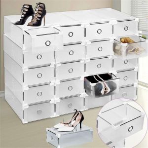 20 bo&icirc;tes &agrave; chaussures, bo&icirc;te &agrave; chaussures transparente bo&icirc;te &agrave; chaussures empilable tiroir rangement pour chaussures blanc housse de rangement