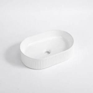 QeramiQ Arto vasque &agrave; poser - 49.5x31.5x13cm - cannel&eacute;e - ovale - c&eacute;ramique - blanc mat