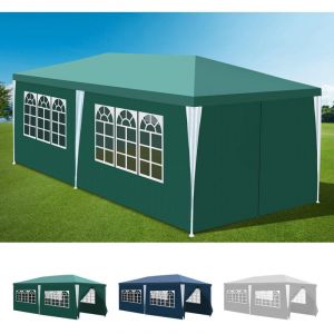 SWANEW 3x6M Tonnelle avec 6 Bâche Latérales Amovibles et 4 Fenêtres Décoratives, Gazebo de Jardin Rapide à Installer,Vert
