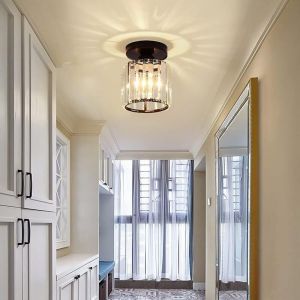 Plafonnier moderne en cristal, mini plafonnier rond en cristal noir E27 pour entr&eacute;e, couloir, cuisine, chambre, salon (ampoule non incluse) [Classe