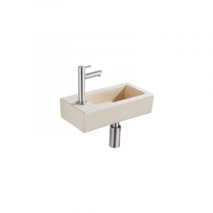 QeramiQ Lave-mains Kit lave-mains - 37.5x18.5x9cm - c&eacute;ramique - trou de robinet gauche - robinet lave-mains en inox bross&eacute; - bonde de vidage - siphon